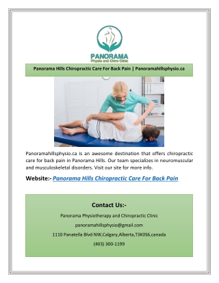 Panorama Hills Chiropractic Care For Back Pain | Panoramahillsphysio.ca