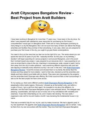 Aratt Cityscapes Bangalore Review - Best Project from Aratt Builders