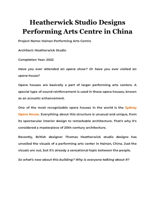 Heatherwick Studio Designs Performing Arts Centre in China