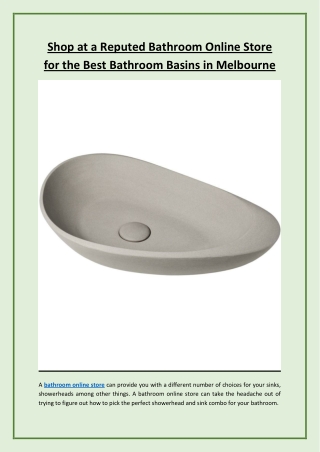 Shop at a Reputed Bathroom Online Store for the Best Bathroom Basins in Melbourne