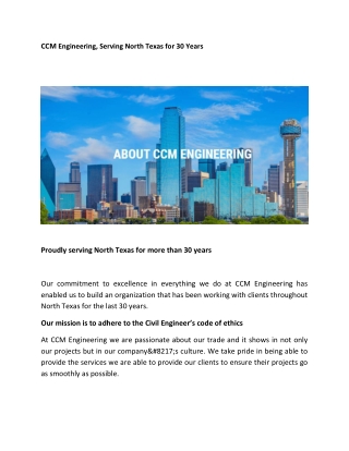 CCM Engineering, Serving North Texas for 30 Years
