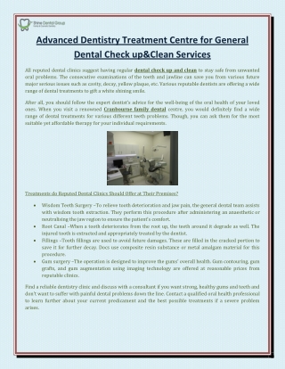 Advanced Dentistry Treatment Centre for General Dental Check up&Clean Services