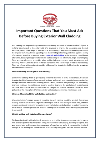 Important Questions That You Must Ask Before Buying Exterior Wall Cladding