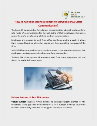 How to Run your Business Remotely using Real PBX Cloud Communication?