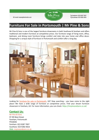 Furniture For Sale in Portsmouth