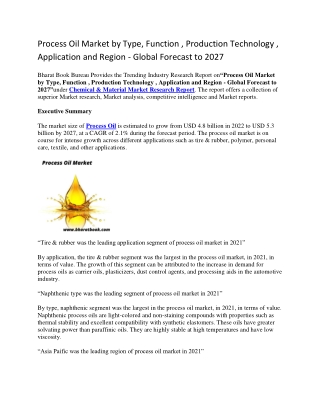 Process Oil Market by Type, Function , Production Technology , Application and Region - Global Forecast to 2027-converte