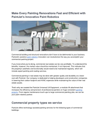 Make Every Painting Renovations Fast and Efficient with PaintJet’s Innovative Paint Robotics