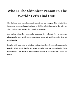 Who Is The Skinniest Person In The World? Let’s Find Out!!