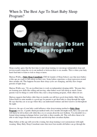 When Is The Best Age To Start Baby Sleep Program