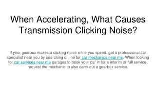 When Accelerating, What Causes Transmission Clicking Noise_