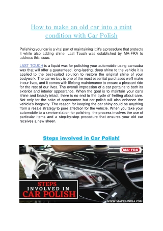 How to make an old car into a mint condition with Car Polish-mafraindia