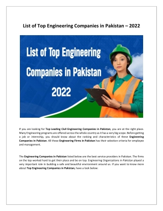 List of Top Engineering Companies in Pakistan – 2022