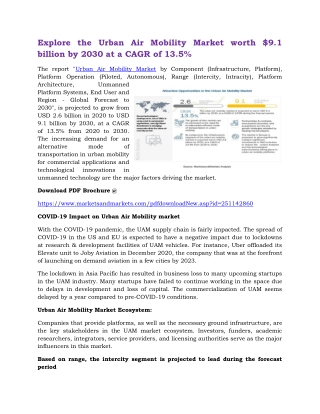 Explore the Urban Air Mobility Market worth $9.1 billion by 2030