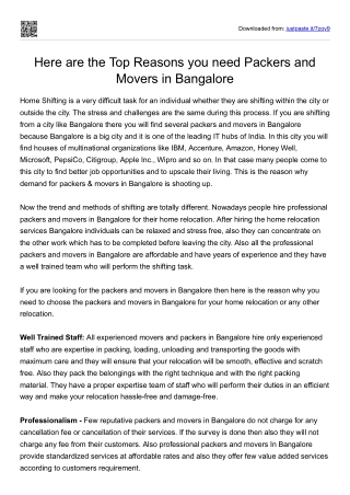 Here are the Top Reasons you need Packers and Movers in Bangalore