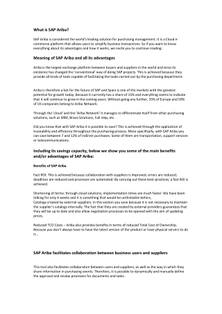 Sap Ariba benefits sap ariba online course