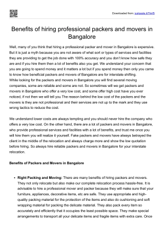Benefits of hiring professional packers and movers in Bangalore