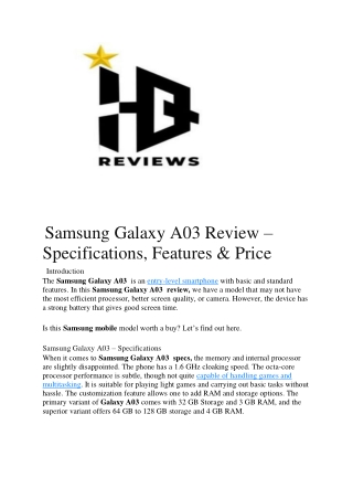 Samsung Galaxy A03 Review – Specifications, Features & Price