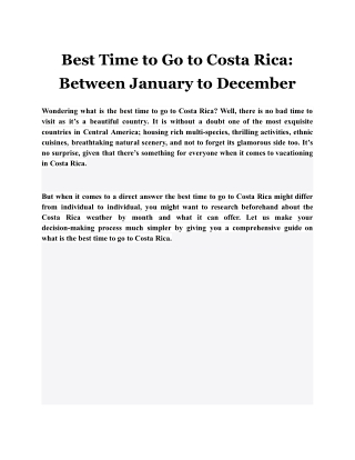 Best Time to Go to Costa Rica: Between January to December