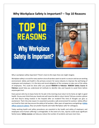 Top 10 Reasons - Why Workplace Safety Is Important