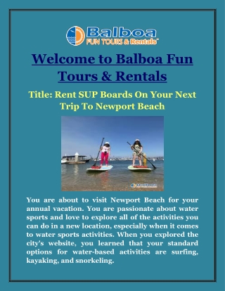 Rent SUP Boards On Your Next Trip To Newport Beach