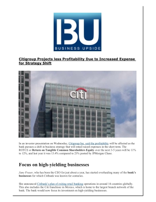 Citigroup Projects less Profitability Due to Increased Expense for Strategy Shift