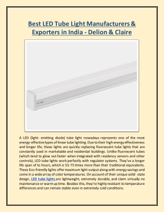 Best LED Tube Light Manufacturers & Exporters in India - Delion & Claire