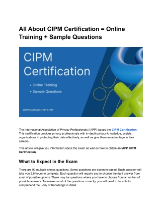 All About CIPM Certification = Online Training   Sample Questions
