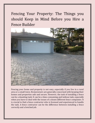Fencing Your Property The Things you Should Keep in Mind Before You Hire a Fence Builder