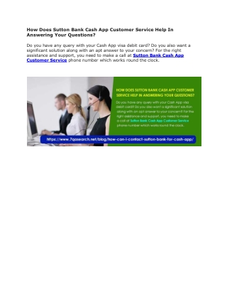 How Does Sutton Bank Cash App Customer Service Help In Answering Your Questions?