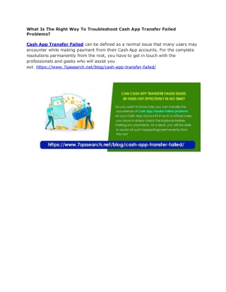 What Is The Right Way To Troubleshoot Cash App Transfer Failed Problems?