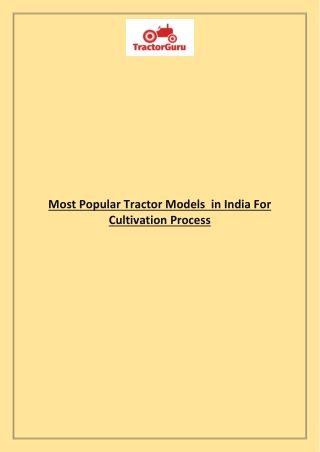 Most Popular Tractor Models  in India For Cultivation Process