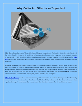 Why Cabin Air Filter is So Important