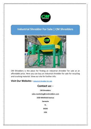 Industrial Shredder For Sale | CM Shredders