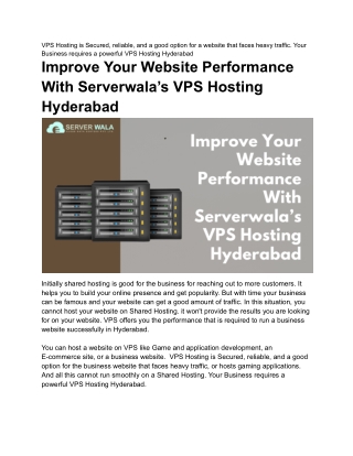 Improve Your Website Performance With Serverwala’s VPS Hosting