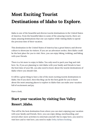 Most Exciting Tourist Destinations of Idaho to Explore.