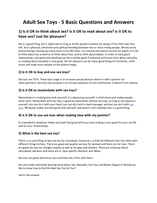 Adult Sex Toys - 5 Basic Questions and Answers
