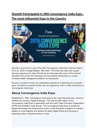 Shootih Participated in 29th Convergence India Expo - The most Influential Expo in the Country