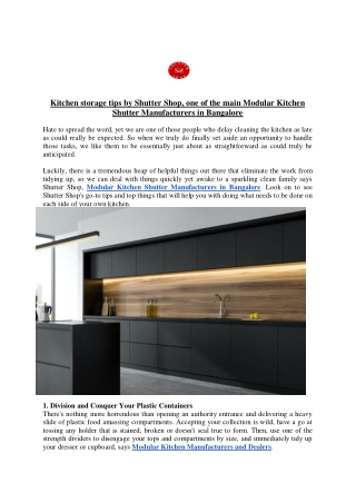 Kitchen storage tips by Shutter Shop, one of the main Modular Kitchen Shutter Manufacturers in Bangalore