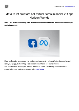 Meta to let creators sell virtual items in social VR app Horizon Worlds