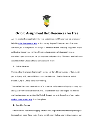 Oxford Assignment Help Resources For Free