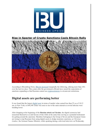 Rise in Specter of Crypto Sanctions Cools Bitcoin Rally