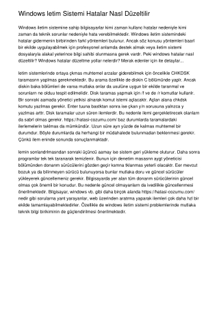 Windows İşletim Sistemi Hataları Nasıl Düzeltilir