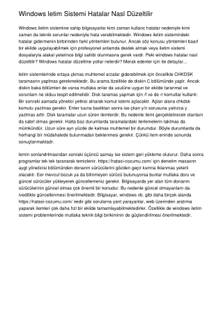 Windows İşletim Sistemi Hataları Nasıl Düzeltilir
