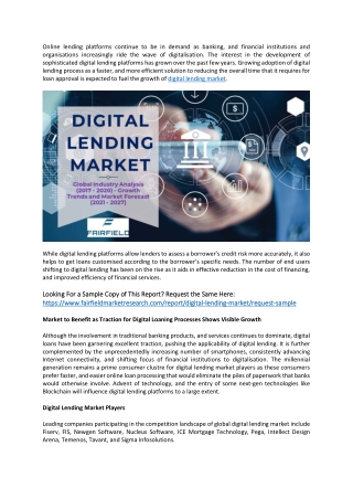 Digital Lending Market 2022-2027: illuminated by new report