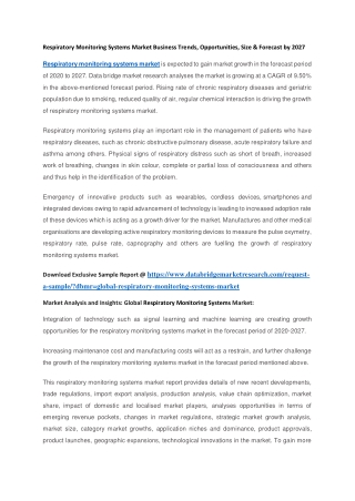 Respiratory Monitoring Systems Market Business Trends, Opportunities, Size & Forecast by 2027