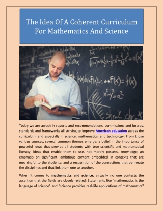 The Idea Of A Coherent Curriculum For Mathematics And Science