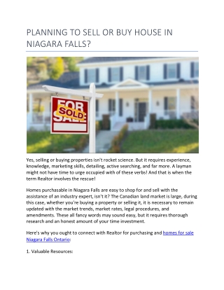 PLANNING TO SELL OR BUY HOUSE IN NIAGARA FALLS