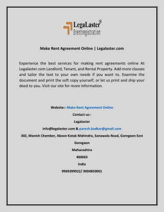 Make Rent Agreement Online  Legalaster