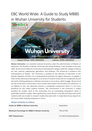 EBC World Wide: A Guide to Study MBBS in Wuhan University for Students