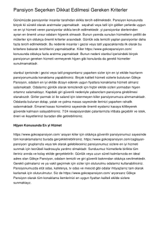 Pansiyon Seçerken Dikkat Edilmesi Gereken Kriterler